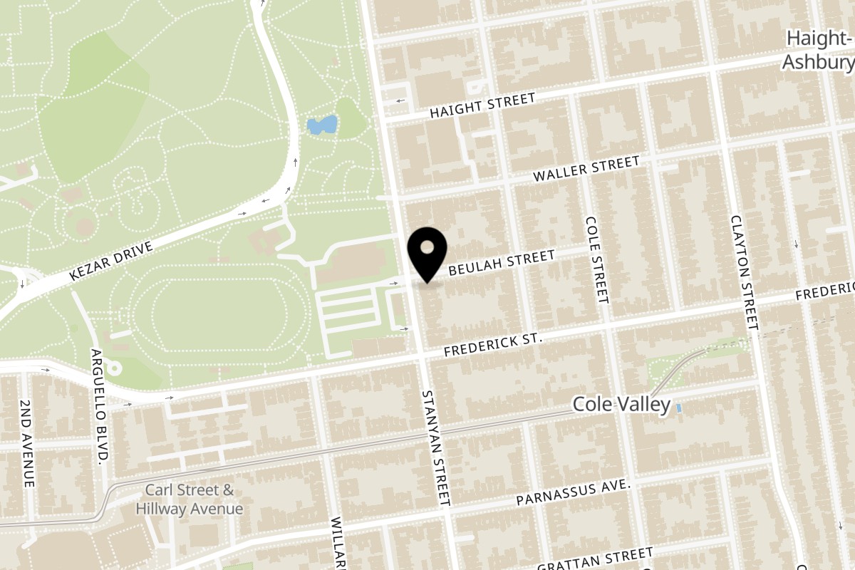 Map showing the location of North Beach Pizza Stanyan St - Cole Valley District SF on 800 Stanyan St in San Francisco
